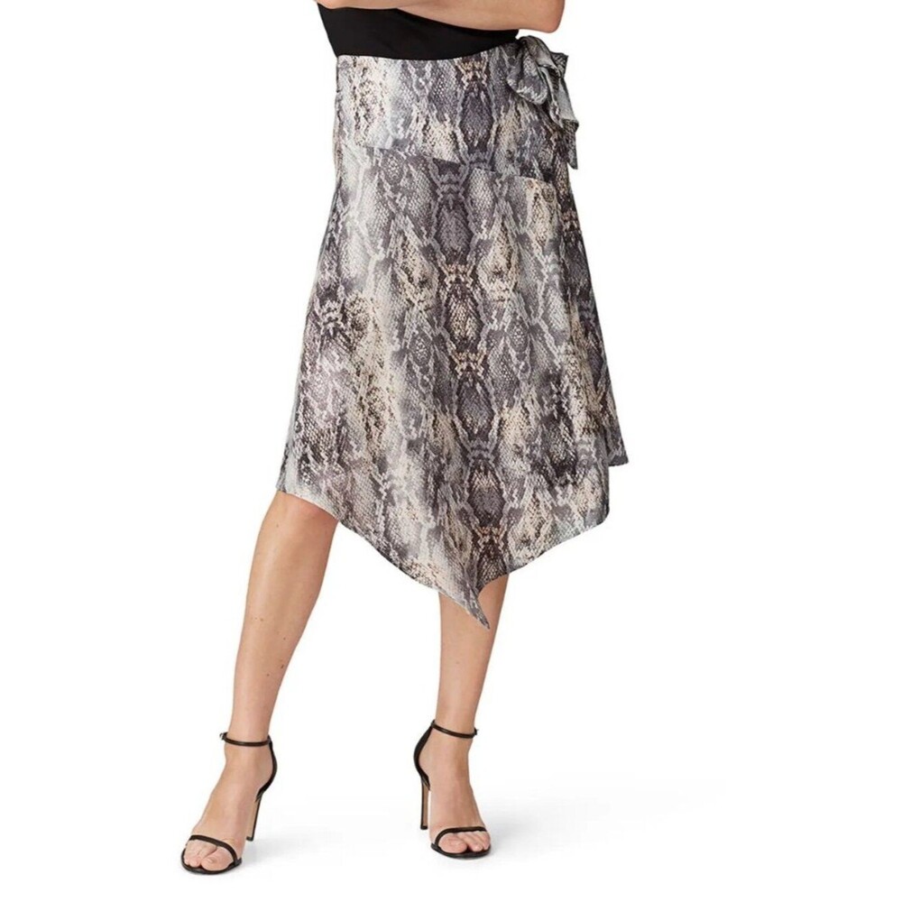 Krisa Snake Print Wrap Skirt Size M Asymmetrical Midi Silk Blend Look EUC